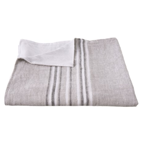 Coyuchi Pewter with Deep Slate-Alpine White Rustic Linen Throw Blanket - 50x60”