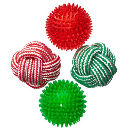 Bow-Wow Pet Holiday Rope and Ball Fetch Set - 4-Pack