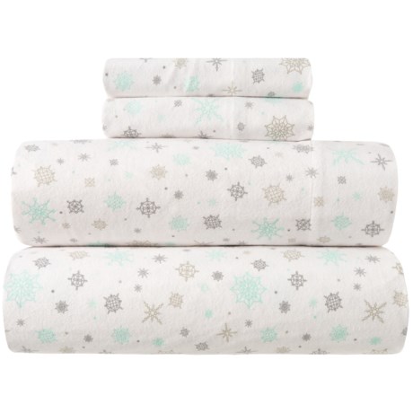 Habitat Aqua-Grey Snowflake Flannel Sheet Set - Queen, Organic Cotton