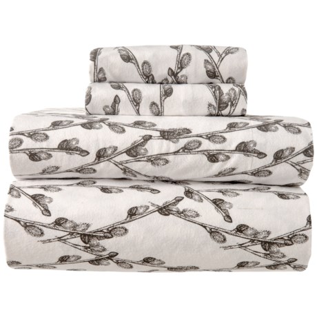 Habitat White-Grey Pussy Willows Flannel Sheet Set - Queen, Organic Cotton