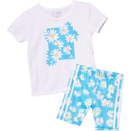 adidas Toddler Girls T-Shirt and AOP Bike Shorts Set - Short Sleeve