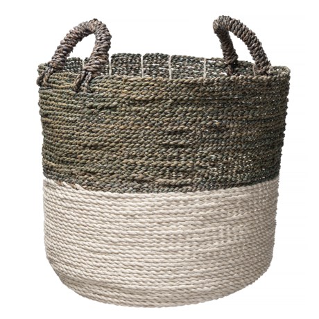 UMA Grey and White Seagrass Storage Basket - 16”