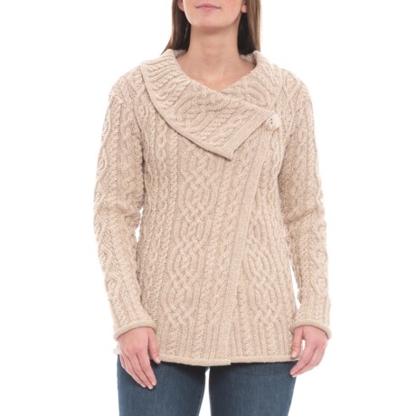 Aran Mor Made in Ireland Swede Cable-Knit Button Cardigan Sweater - Merino Wool (For Women)