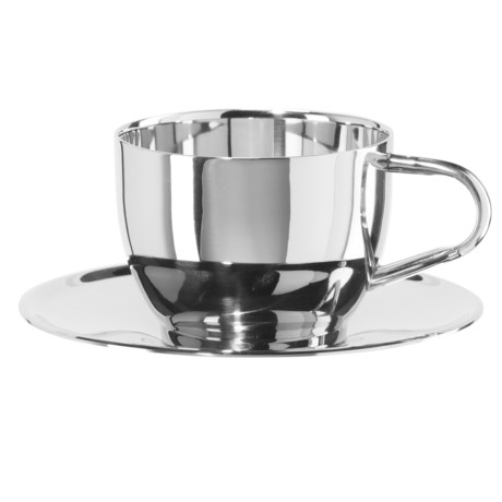 OGGI Stainless Steel Cappuccino Cup and Saucer Set - 2-Piece, 8 oz.