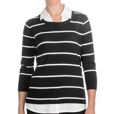 August Silk Two-Fers Striped Shirt - Cotton-Modal, 3/4 Sleeve (For Women)