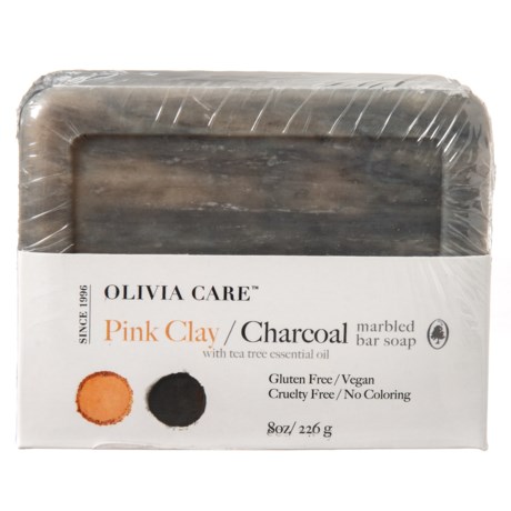 Olivia Care Pink Clay + Charcoal Marble Bar Soap - 8 oz.