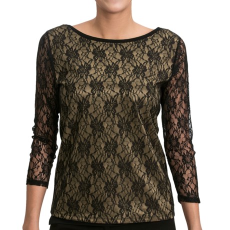August Silk Bonded Lace Shirt - Boat Neck, 3/4 Sleeve (For Women)
