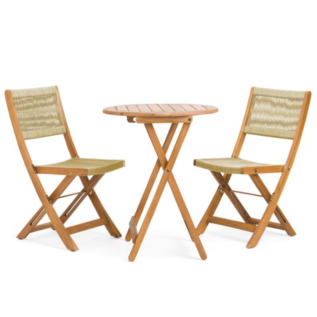 HD FURNITURE GROUP Indoor-Outdoor Rope and Acacia Wood Bistro Table and Chairs Set - 3-Piece