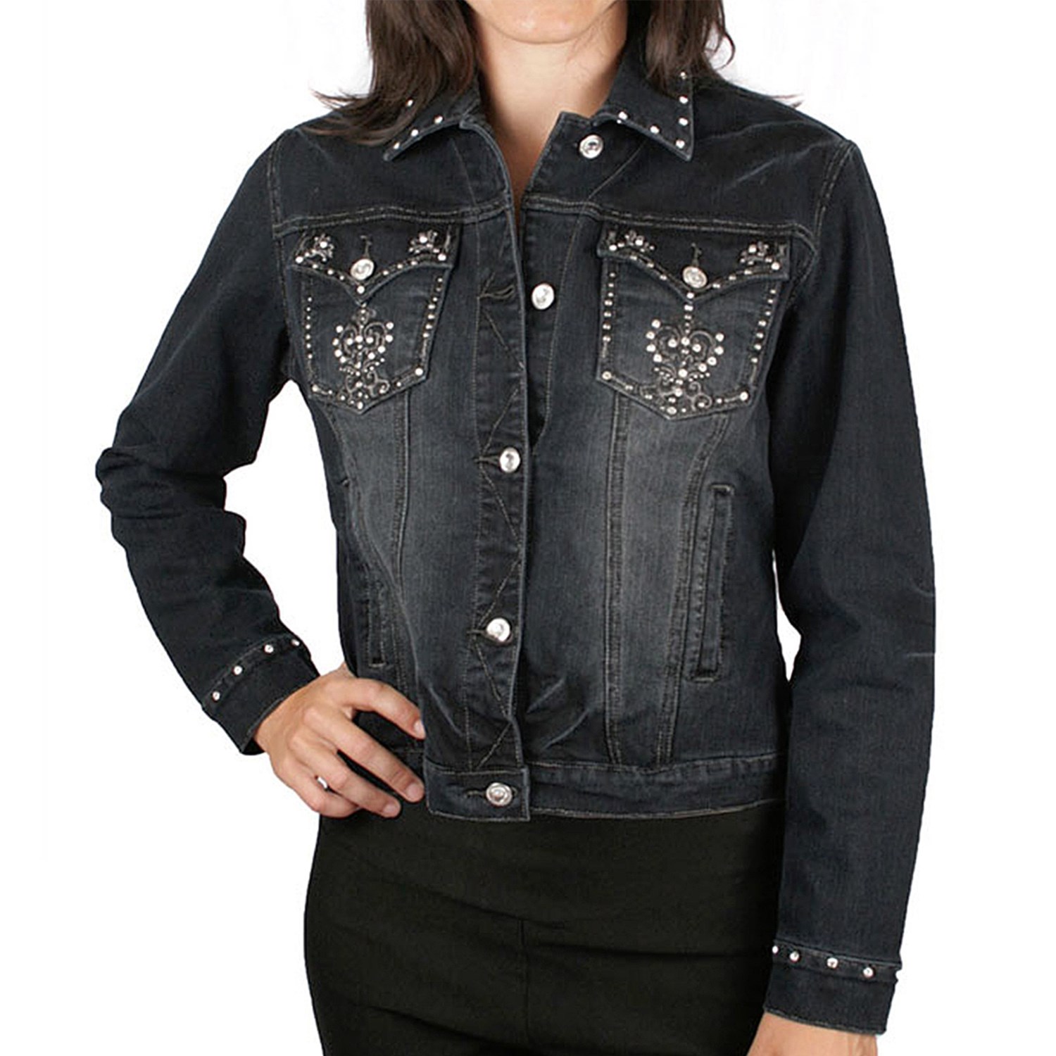 Ethyl Embellished Cross Denim Jacket (For Women) 6590M - Save 73%