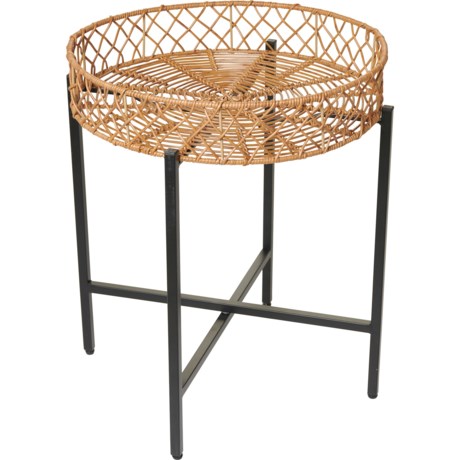 Hand Crafted in Vietnam Indoor-Outdoor Woven Wicker Tray Side Table - 16.5x16.5x20”