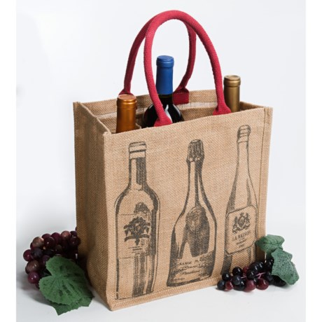 Two's Company Two’s Company Wine Bottle Tote Bag - Printed Jute