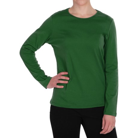 Pendleton Jewel Neck Cotton T-Shirt - Long Sleeve (For Plus Size Women)