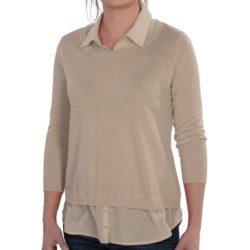August Silk Faux-Layer Woven Sweater (For Women)