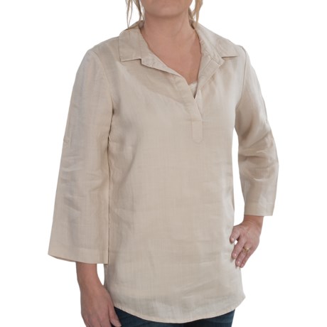 August Silk Options Shirt - Handkerchief Linen, 3/4 Roll Sleeve (For Women)