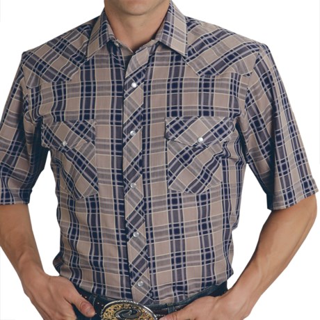 Roper Classic Plaid Western Shirt - Snap Front, Short Sleeve (For Tall Men)