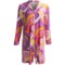 Diamond Tea Short Rayon Knit Robe - Full Zip, Long Sleeve (For Women)