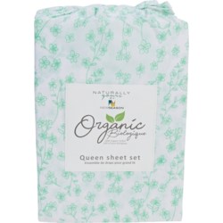 Organic Biologique 200 TC Organic Cotton Ditsy Flower Sheet Set - Queen, Green