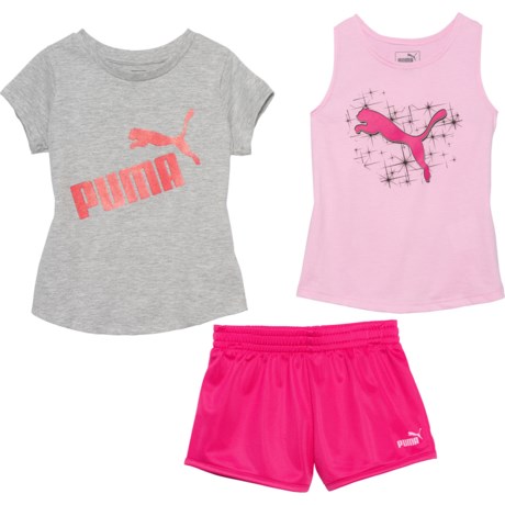 Puma T-Shirt, Tank Top and Tricot Shorts Set - Short Sleeve (For Little Girls)