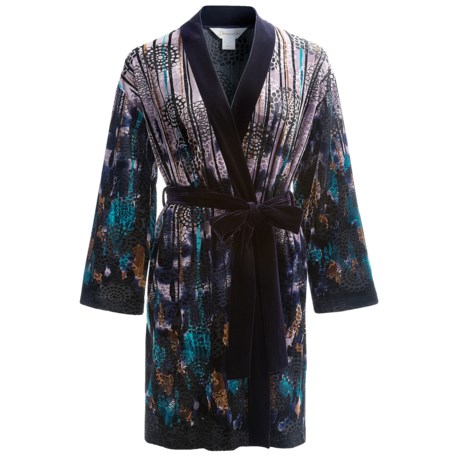Diamond Tea Short Velvet Wrap Robe - Long Sleeve (For Women)