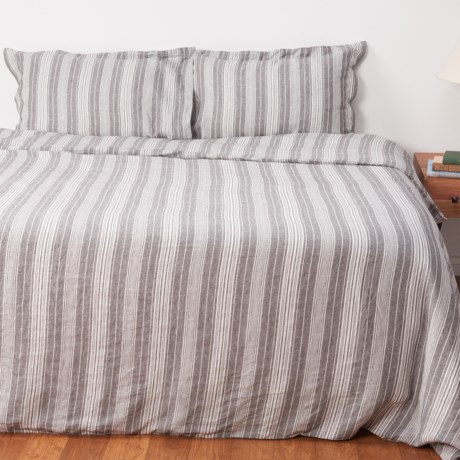 Brooks Brothers Full-Queen 100% Linen Striped Duvet Set - Charcoal Stripe