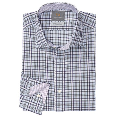 Thomas Dean Mini Check Sport Shirt - Cotton, Spread Collar, Long Sleeve (For Men)
