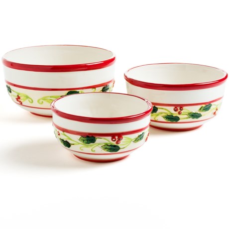 DII Holiday Holly Mixing Bowls - Ceramic, Set of 3