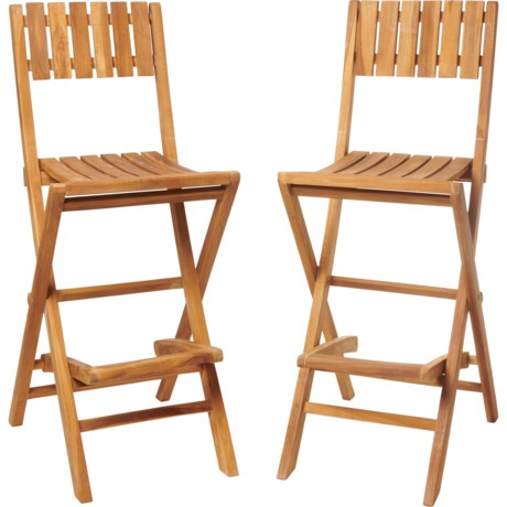 UMA Teak Wood Bar Chairs - Set of 2, 18x45”