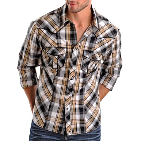 Rock & Roll Cowboy Piped Plaid Shirt - Snap Front, Long Sleeve (For Men)