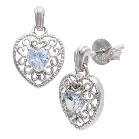 Stanley Creations Filigree Heart Earrings - Sterling Silver, Cubic Zirconia