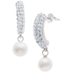 Stanley Creations Crystal Hoop Pearl Earrings - Sterling Silver