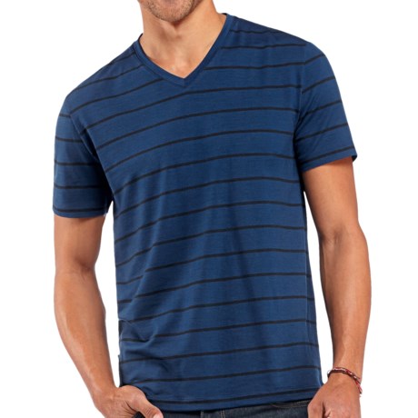 Icebreaker Tech Lite Stripe V-Neck T-Shirt - UPF 20, Stretch Merino Wool, Short Sleeve (For Men)