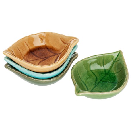 Signature Housewares Crackled Glaze Leaf Bowls - Set of 4