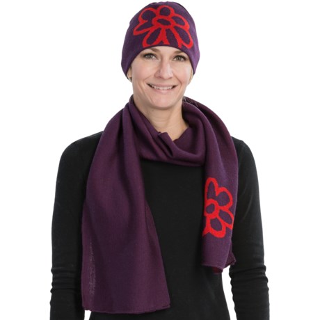 Chaos Jacquard Beanie Hat and Scarf Set - Merino Wool (For Women)