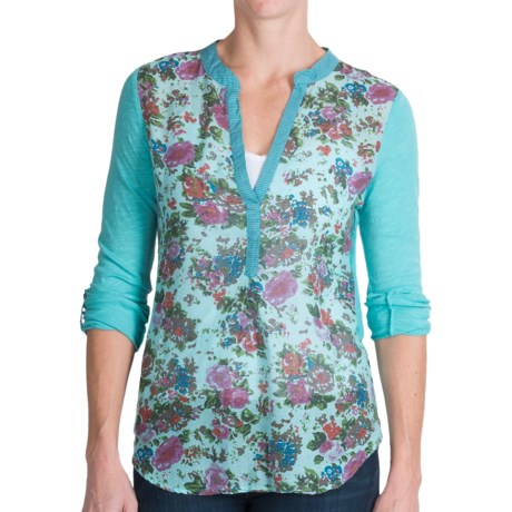 dylan Floral Print Henley Shirt - Long Sleeve (For Women)