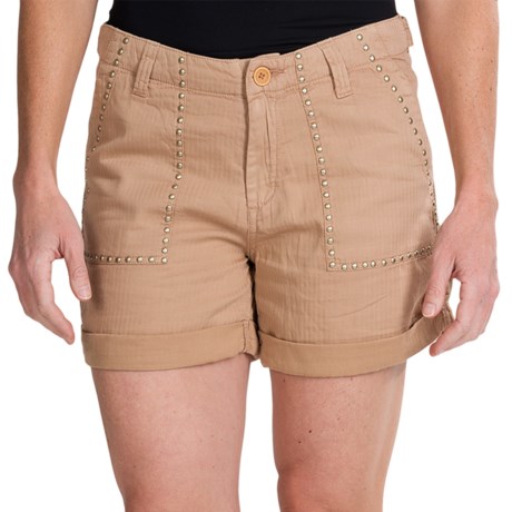 dylan Haute Studded Herringbone Twill Shorts - Linen-Cotton (For Women)