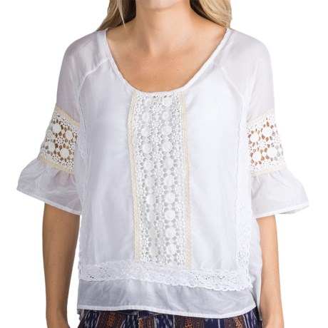 dylan Luxe Peasant Blouse - Cotton-Silk, Lace/Crochet Detail, Short Sleeve (For Women)