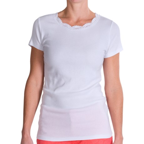 dylan Romantic Rib Shirt - Lace Trim, Stretch Rayon, Short Sleeve (For Women)