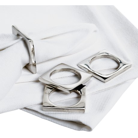 DII Square Silver Napkin Rings - Set of 4