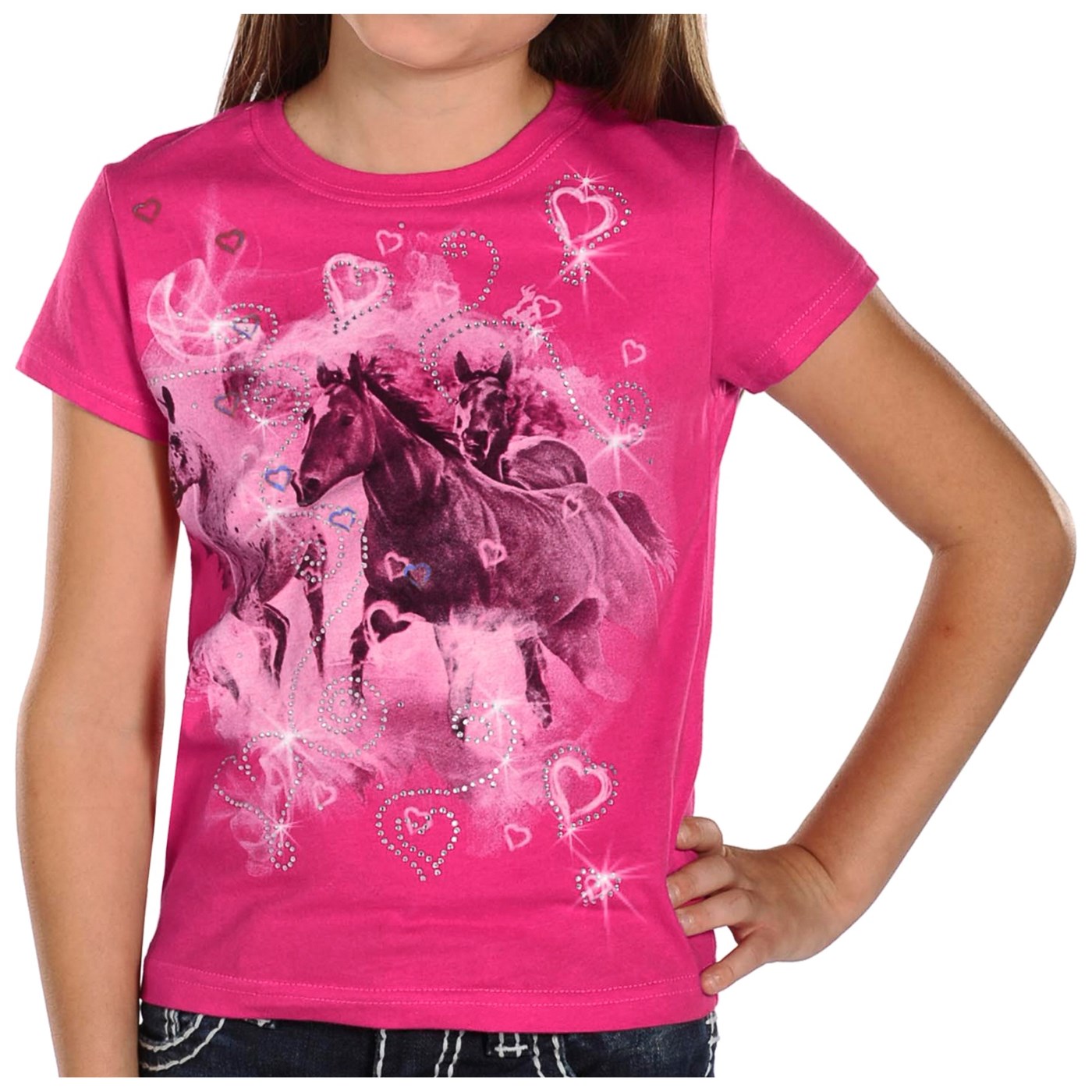 Rock & Roll Cowgirl Screenprint Rhinestone T Shirt (For Girls) 8524H 56
