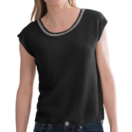 August Silk Crop Sweater with Embellished Neckline - Short Sleeve (For Women)
