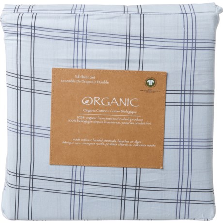 Organic Full Cotton Set Line Sheet Set - Light Blue