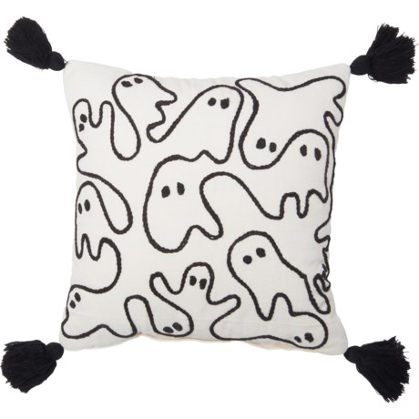 Indigo Moon Ghostly Embroidery Throw Pillow - 18x18”, Down Alternative