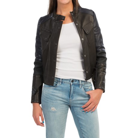 Barbour Racer Leather Moto Jacket - Crop Length (For Women)
