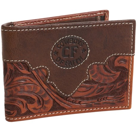 Cowboys of Faith Roper  Floral Wallet - Hand-Tooled Leather (For Men)