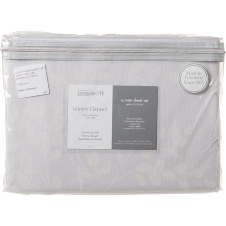 Wulfing Made in Germany Queen Floral Flannel Sheet Set - Light Grey