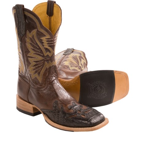 Cinch Goat with Caiman Overlays Cowboy Boots - 11”, Square Toe (For Men)