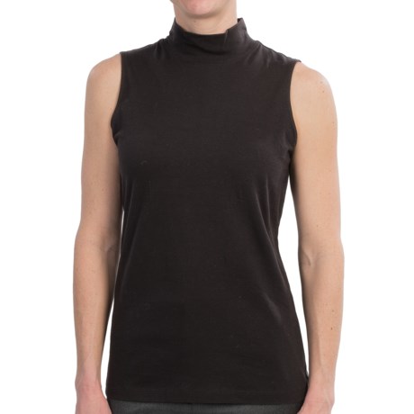 Specially made Mock Neck Stretch Cotton Knit Shirt - Sleeveless (For Women)