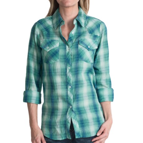 Specially made Crinkle Cotton Plaid Shirt - Long Sleeve (For Women)