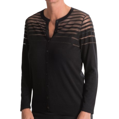 August Silk Sheer Stripe Cardigan Sweater (For Women)