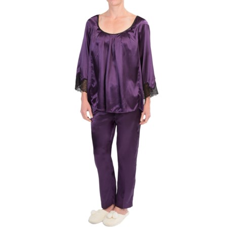 Oscar de la Renta Pink Label Lace Luster Pajamas - Satin, Long Sleeve (For Women)